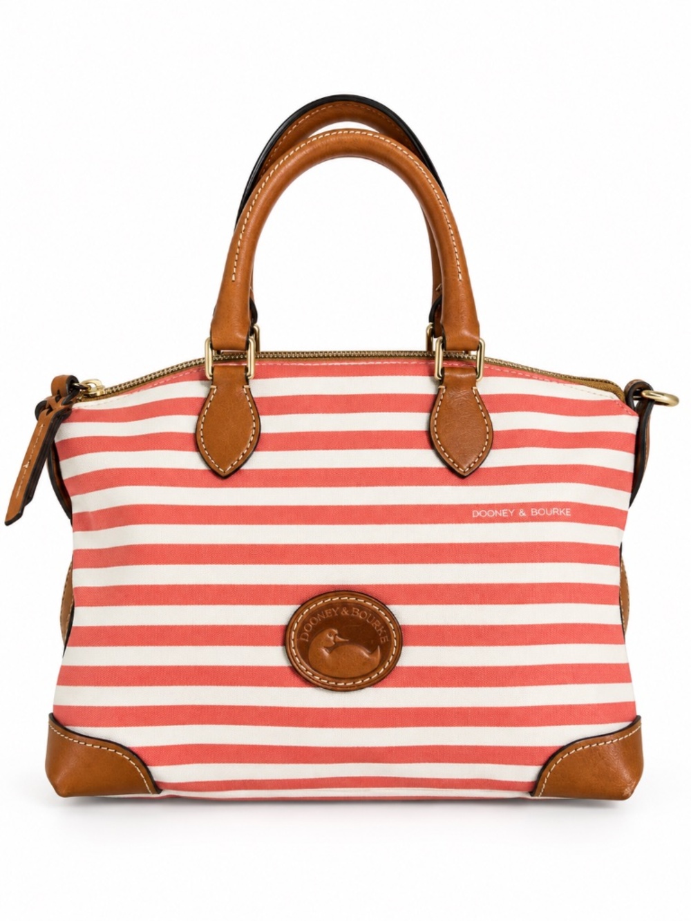 Dooney & Bourke Coral Stripe Satchel Bag Leather Trim EUC